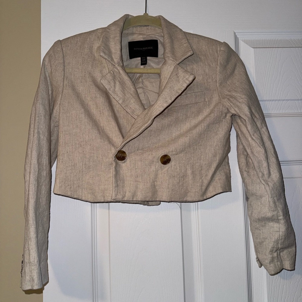 Banana Republic Jacket Womens Beige Linen Blend Cropped Blazer Coat Business